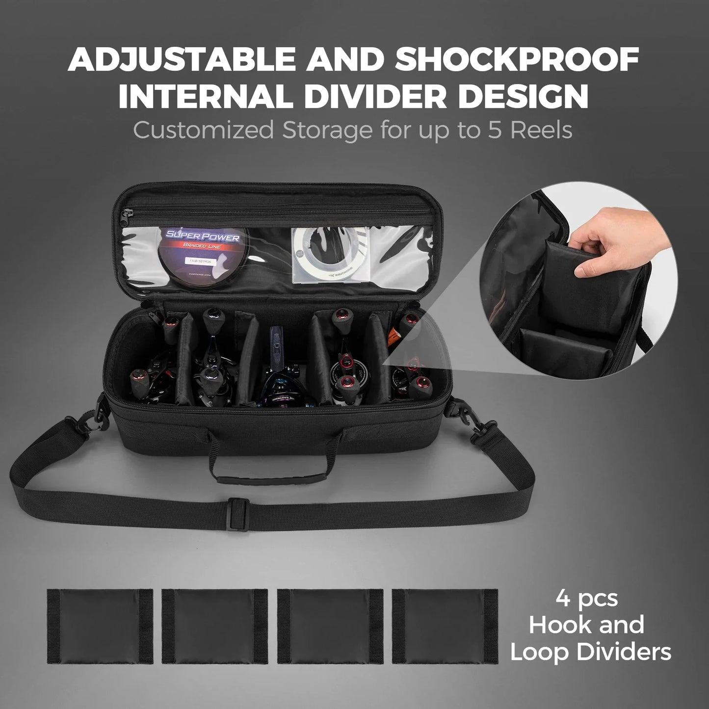 Fishing Tackle Reel Case with Shockproof Dividers-1