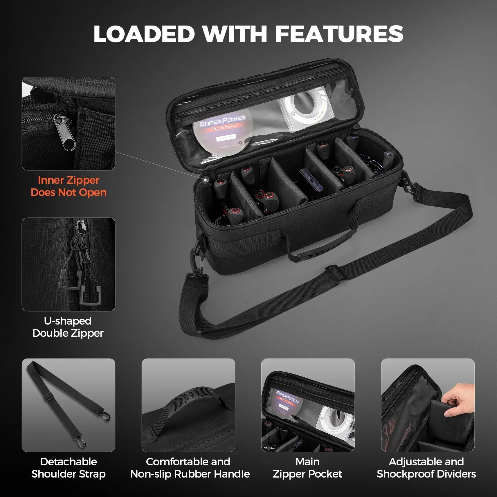 Fishing Tackle Reel Case with Shockproof Dividers-3